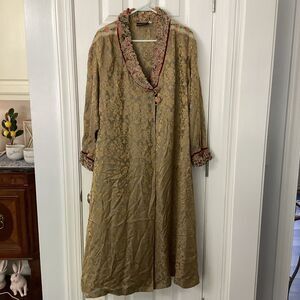 Goody Goody California Silk Blend Brocade Coat Robe Duster Gold Floral Trim Size
